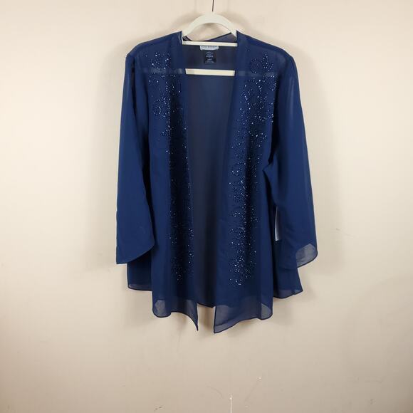 Catherines Masquerade Beaded Sheer Cardigan in Blue Size 24WP - Picture 1 of 10